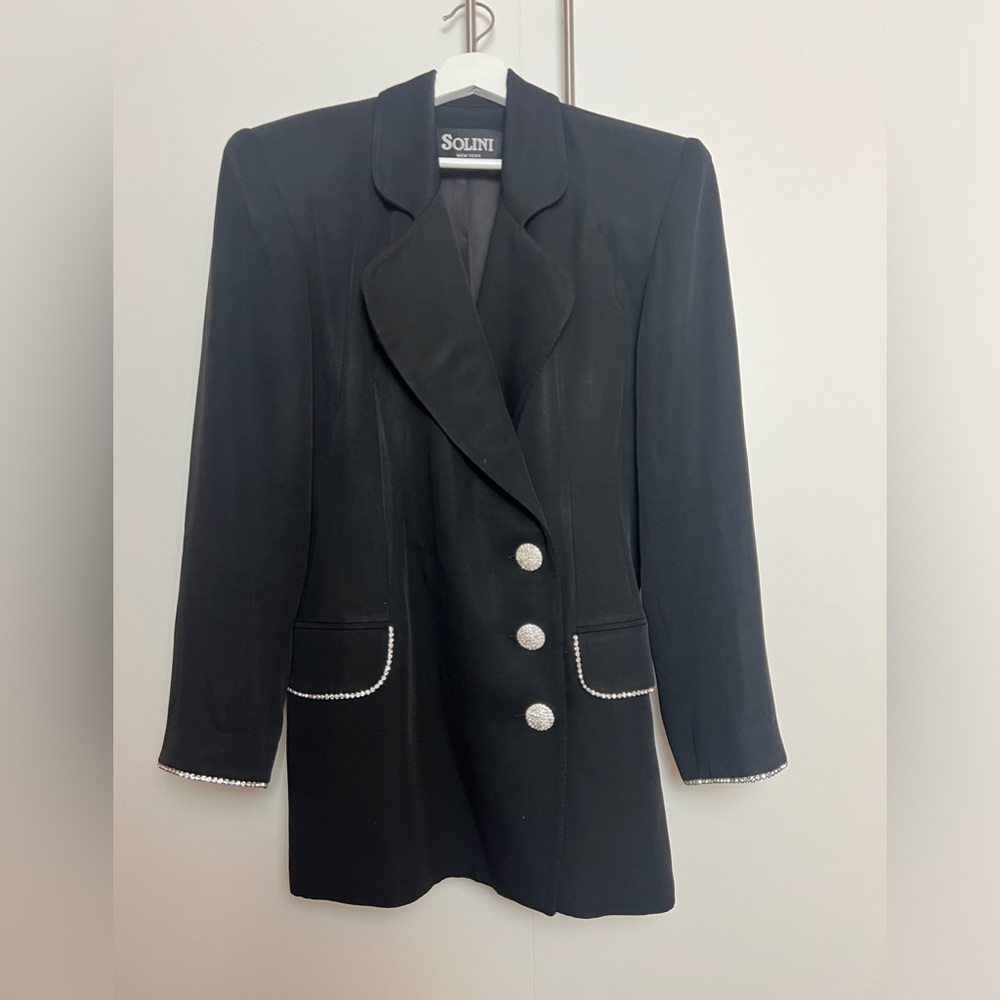 SOLINI New York Black Crystal Special Occasion Suit Jacket Shoulder Pad